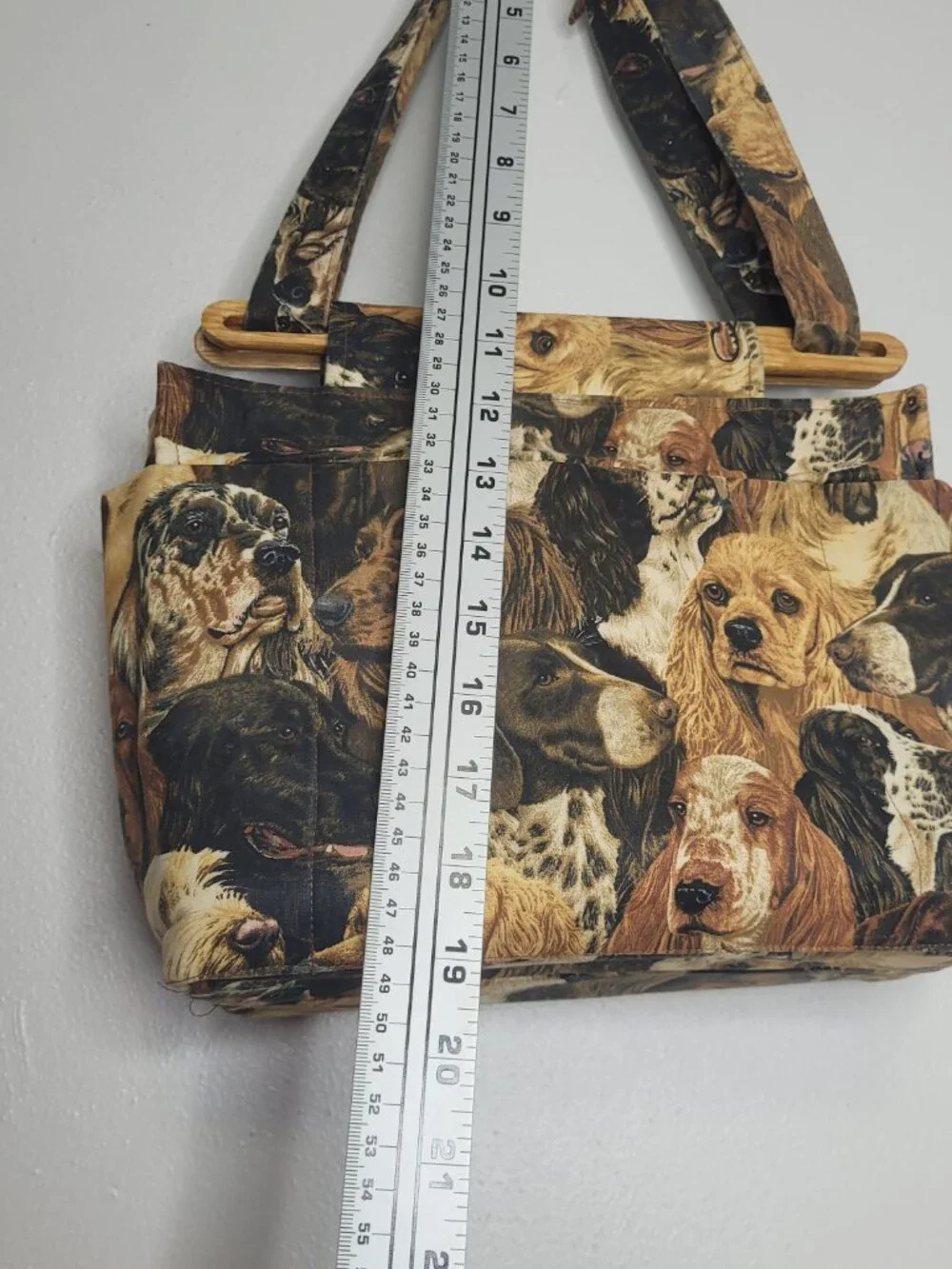 Realistic all over dog print tote cute funky unique lots of pockets